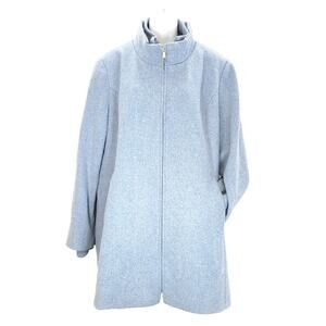 INTL Details Full Zip Coat High Neck Relaxed Fit Fleece Light Blue Womens XXL